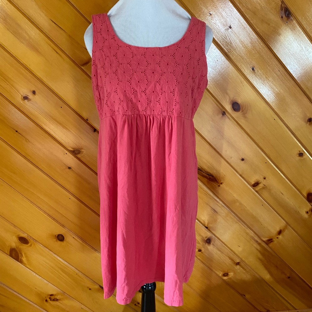 G.H. Bass Coral Pink Eyelet Lace Empire Waist Cotton Shift mini Dress Size M